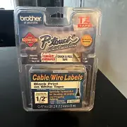 Brother P-Touch TZ FX-231 BLACK Print on WHITE 1/2” Cable/Wire Labels TAPE NEW