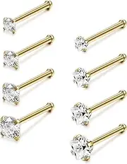 [Kakonia] 8Pcs 18G 20G Hypoallergenic Nose Studs Surgical Stainless Steel Cubic Zirconia Labret Nose Piercing Jewelry for Women Men 1.5mm 2mm 2.5mm 3mm