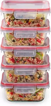 Pyrex Freshlock 5-Pack (4-Cup) Glass Food Storage Containers Set, Airtight