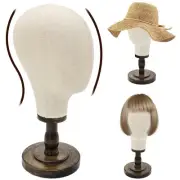 Wooden Wig Stand with Realistic 21.7 Inch Canvas Mannequin Head - Stylish Dis...