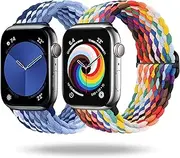 Stretchy Braided Bands Compatible with Apple Watch Band 44mm 45mm 42mm 49mm for Women men, Adjustable Sport Nylon Straps Replacement for Apple Watch 9 iWatch 8 Series SE7//6/5/4/3/2, 2 packs