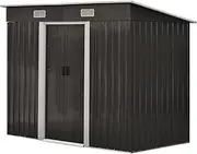 LI LIVSIP Garden Shed with Foundation - Galvanised Steel Outdoor Storage Shed with Single Slope Roof Air Vent Sliding Doors, for Gardening Tools Bikes, 238x131x181CM, Lock Included