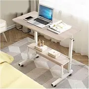 Overbed Table Adjustable Side Table Removable Overbed Bedside Steel Frame Laptop Desk Storage W/Wheels Mobile Standing Desk