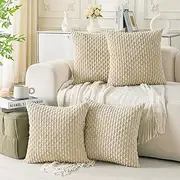 Cozoomy Set of 4 Beige Decorative Throw Pillow Covers 18x18 Inch Corduroy Pillow Covers for Bed Couch Sofa Living Room Soft Square Cushion Cases