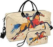 [ZRYSMY] Duffel Bag for Traveling, Horse Man Abstract Travel Bag Gym Bag, with Multiple Interior Pockets Shoulder Weekender Bag for Women Men with Toiletry Bag 20.5L x 1.9W x 13.8H, Multi-Colored, one