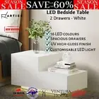 Artiss Bedside Tables 2 Drawers Side Table High Gloss RGB LED Nightstand White