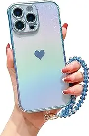 CrazyLemon for iPhone 11 Pro Max Case Silicone Cute with Strap Girly Shiny Heart Pattern for Girls Women Soft Slim TPU Shockproof Rubber Protective Matte Phone Case Cover for iPhone 11 Pro Max, Blue