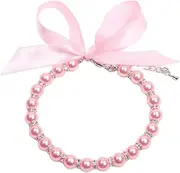 XKSRWE Dog Cat Pearls Necklace Collar with Bling Accessories and Ribbon Bow Pet Puppy Jewelry for Female Dogs Cats Small Medium (S, Pink)