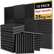 "12-Pack Black Acoustic Foam Panels for Studio Recording"