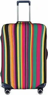 [Pvinnk] Rainbow Colored Striped Print Protective Luggage Cover Elastic Washable Suitcase Protector Travel Gear Protector, White, Small