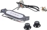 Kisangel 4 String Pre Wired String Electric Guitar Soundhole Pickup with Volume and Tone Control Knobs Durable Shell Compatible with Acoustic and Electric Guitars Black Random Color