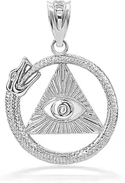 [Claddagh Gold] Solid .925 Sterling Silver Ouroboros Snake The eye Of Horus/Ra All Seeing Eye Pendant Necklace - Choose Pendant Only or Necklace w/ 16”-22” Chain