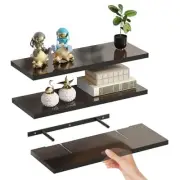Set of 3 Acrylic Floating Shelves Wall-Mounted Shelf for Storage and 3s-black