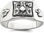 [JewelryWeb] 925 Sterling Silver Solid Polished Artisan Oxidized Antiqued Masonic Ring Band Style-Ring for Women