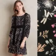 Anthropologie Moulinette Soeurs Lily Peasant Dress Black Lace Floral 6 No Slip