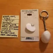 #1029 NWT RARE 2 pcs Silver Tone Metal Real White Agate Pendant & Key Chain OBO