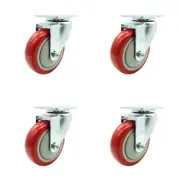 4 Inch Red Polyurethane Wheel Swivel Top Plate Caster Set Service Caster