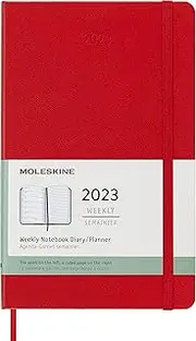 Moleskine - 2023 Hard Cover Diary - Weekly Notebook - Large - Scarlet Red