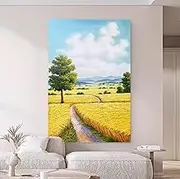 Oil Painting Hand Painted - Large Frameless Artwork Decorations,Harvest Scene in The Fields Canvas Wall Art Painting, Can Be Hung for Living Room Corridor Home Decoration,As Shown,80 X 120 Cm(32" X4