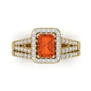 1.6ct Emerald Round Cut Halo Red Stone Ring bridal Set 14k Yellow solid Gold