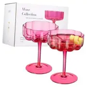 Flower Vintage Wavy Glass Coupes Martini, Champagne & Cocktail Coupes Hot Pink