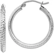 [JewelryWeb] 14k White Gold Hollow Hinged post Knife Edge Sparkle Cut 2.5x25mm Hoop Earrings 25mm long 2.5mm Thick-Hoop Earring for Women