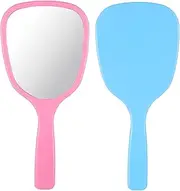 2Pcs Small Hand Held Mirror for Makeup Travel Cosmetic Portable Vanity Glass Plastic Oval Shape Compact Personal Glass with Handle Reflection for Women Men Home Camping Barber Salon School