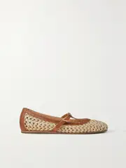 [Ancient Greek Sandals] Ancient Greek Sandals - Aerati Leather-trimmed Woven Raffia Ballet Flats - Neutral - IT42 IT 42 Neutrals