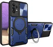Compatible with Samsung Galaxy A73 5G Cover,Compatible with Samsung Galaxy A73 5G SM-A736 Car Mount Magnetic Stand Slide Lens 2 in 1 Case Blue