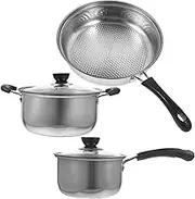 CATIEBYE 1 Set Stainless Steel Kitchen Cookware Set Cooking Pot Frying Pan and Soup Pot with Handle for Convenient Cooking and Easy Storage