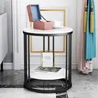 2-Tier Black Marble Side Table Round Coffee Table Nightstand Jewellery Storage