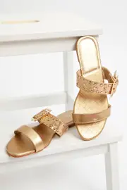 Gold Buckle Detail Flat Slides - Size 7, Women's Trial Accs