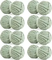 HOMBYS Sage Green Chunky Chenille Yarn for Hand Knitting,Fluffy Soft Jumbo Yarn Crocheting,Super Bulky Big Yarn for Chunky Blanket,Large Thick Arm Knitting Yarn,8 Pack Plush Yarn