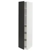 METOD / MAXIMERA high cabinet with drawers, white/Nickebo matt anthracite, 40x60x200 cm