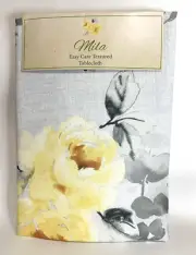 Benson Mills Tablecloth Mila Textured Easy Care 60” Round Grey Yellow Floral