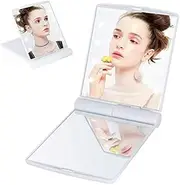 8 LED Light Pocket Makeup Mirror, Beauties Factory Battery Powered Compact Foldable Travel Portable Illuminated Handheld Tabletop Stand Purse Size Mirror 2 Sided (White)