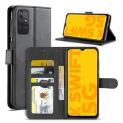 For Optus X Swift 5G SupRShield Wallet Leather Card Holder Flip Protective Shockproof Magnetic Case Cover (Black)