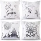 Christmas Decorations Silver and White Christmas Pillow Covers 18X18 Set of 4 Sn