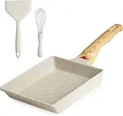 [Innerwell] Tamagoyaki Japanese Omelette Pan - Nonstick Rectangle Egg Frying Pan With Spatula & Whisk, Wooden Handle, PFOS & PFOA Free, Oven & Dishwasher Safe