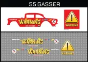Hot Wheels (1/64), 55 Gasser "Warning" Waterslide, Printed White First, Decals