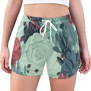 [Joisal] Succulents and Ladybirds Quick Dry Sports Shorts, Gym Shorts Women, Shorts for Woman