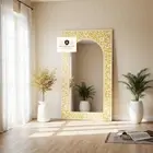 Bone Inlay Mirror Frame Floral Pattern - Jharokha Mirror Wall Mirror Wooden Deco
