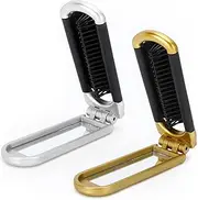 2Pcs Hair Brush With Mini Mirror, Travel Folding Pocket Hair Brush for Women Girls, Mini Massage Comb for Gym, Trip, Purse, Swimming (Gold&Silver)