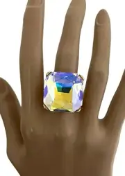 Octagon/Square Bold AB Crystal Adjustable Big Stretchable Solitaire Ring