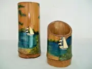 Wine Bottle Holders Set 2 Bamboo Handcrafted Nautical Souvenir Dominica Republic