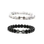 Black Dumbbell Bracelet for Men Gym Bros Bracelet Volcanic Lava Stone