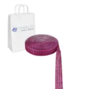 Fuchsia 4 Row Diamond Rhinestone Ribbon Trim Mesh Wrap 3 Yards - Wedding zo