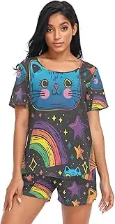 [RPLIFE] Lgbt Pride Month Cute Cats Stars Women's Pajama Sets, Women Lounge Set, Lgbt Pride Month Cute Cats Stars, Large