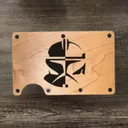 Wood Wallet Minimalist Laser Engraved with Clone Trooper Helmet