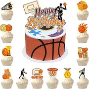 Basketball Cake Topper, 24 Pcs Basketball Cupcake Toppers/Party Cupcake Toppers & 1 Pcs Cake Decorations/Birthday Cake Topper for Party Decorations Supplies